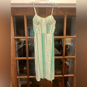 NWT Lily Rose Size Small Green and‎ White Striped Midi Dress